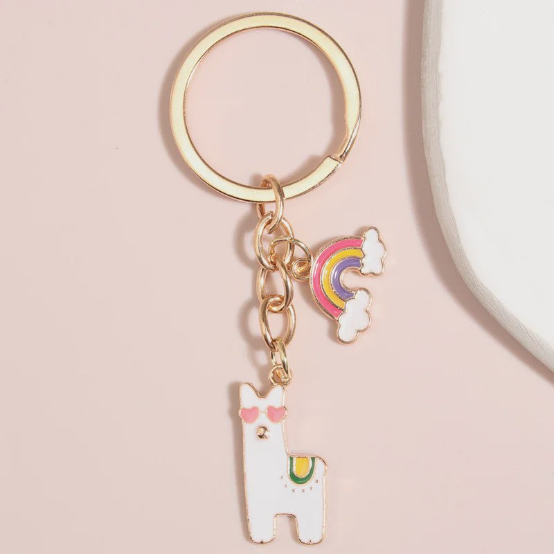 Schattige Alpaca Sleutelhanger met Hart & Bloem - Emaille Hanger voor Dames & Heren Handtas Accessoire