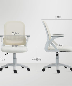 Ergonomische Bureaustoel met Mesh Rugleuning, Opklapbare Armleuningen en In Hoogte Verstelbaar - Wit