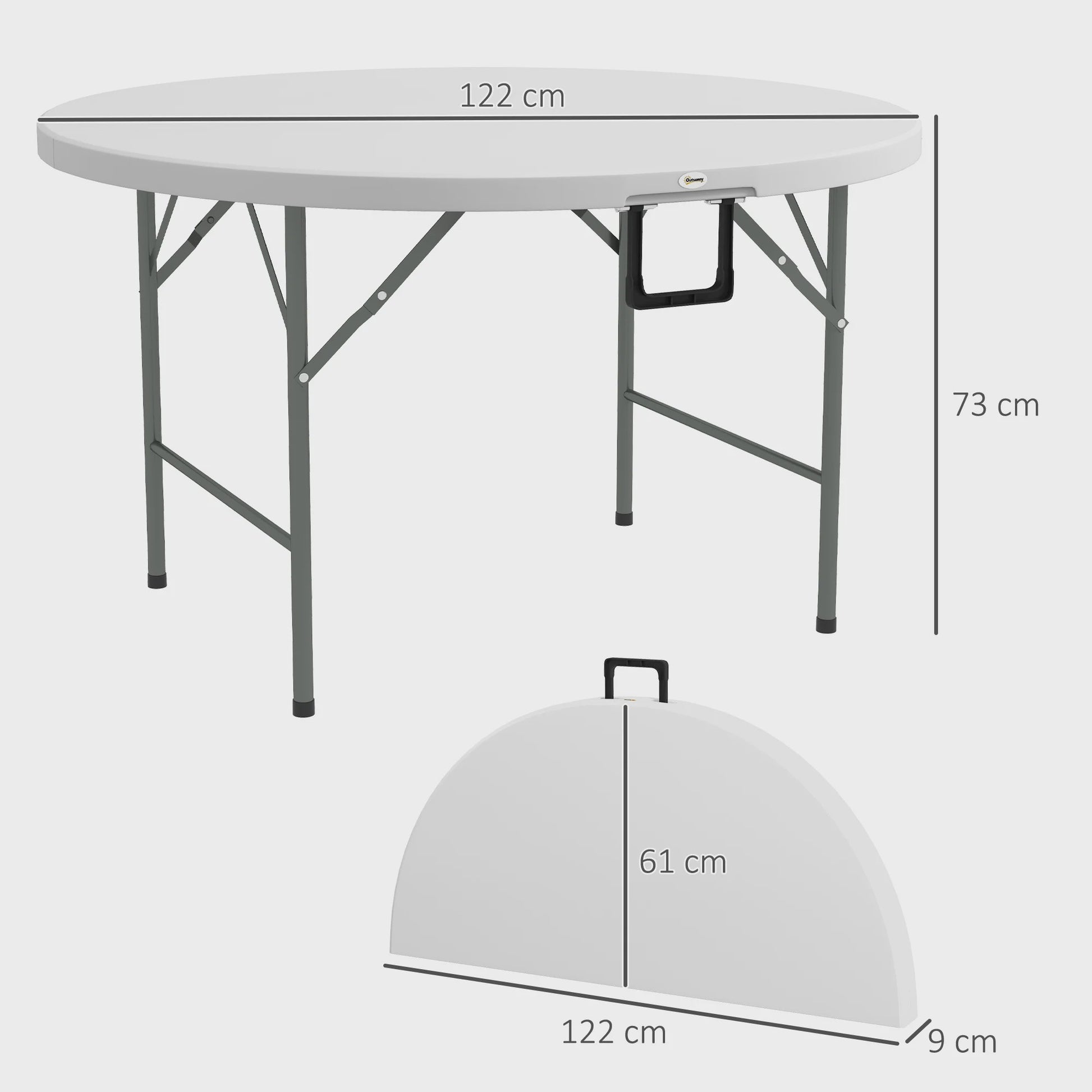 Outsunny Ronde Klaptafel Ø122 cm voor 6 Personen - Duurzaam HDPE & Metaal
