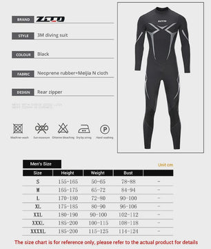 Heren 3mm Neopreen Wetsuit - Lange Mouwen, Full Body Duikpak voor Zwemmen, Surfen & Triathlon