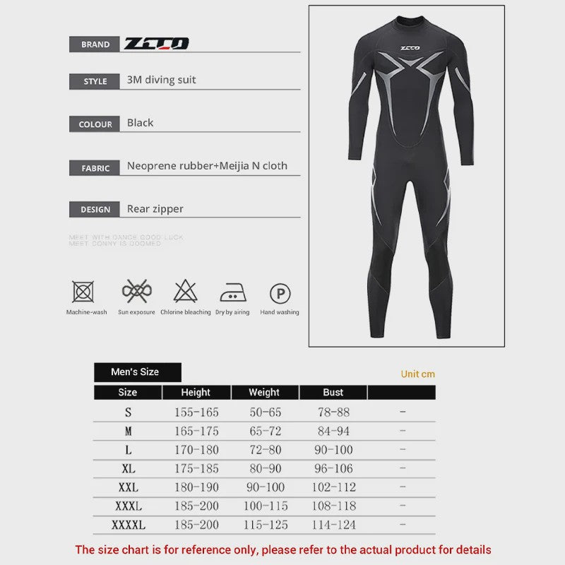 Heren 3mm Neopreen Wetsuit - Lange Mouwen, Full Body Duikpak voor Zwemmen, Surfen & Triathlon