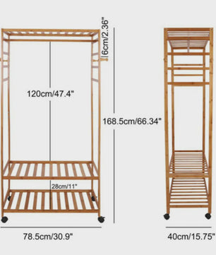 Houten Kledingrek met Wielen en Opbergplanken - Robuust en Praktisch