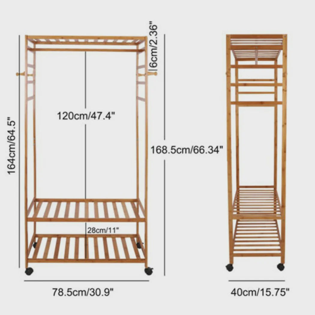 Houten Kledingrek met Wielen en Opbergplanken - Robuust en Praktisch