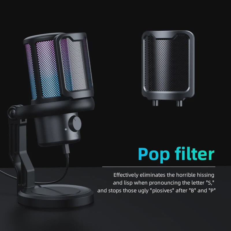 RGB Gaming Microfoon voor PC met Geluidsdemping, Koptelefoonuitgang & Touch-Mute