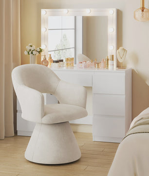 Draaibare eetkamerstoel met hoge rugleuning en linnen bekleding - Beige