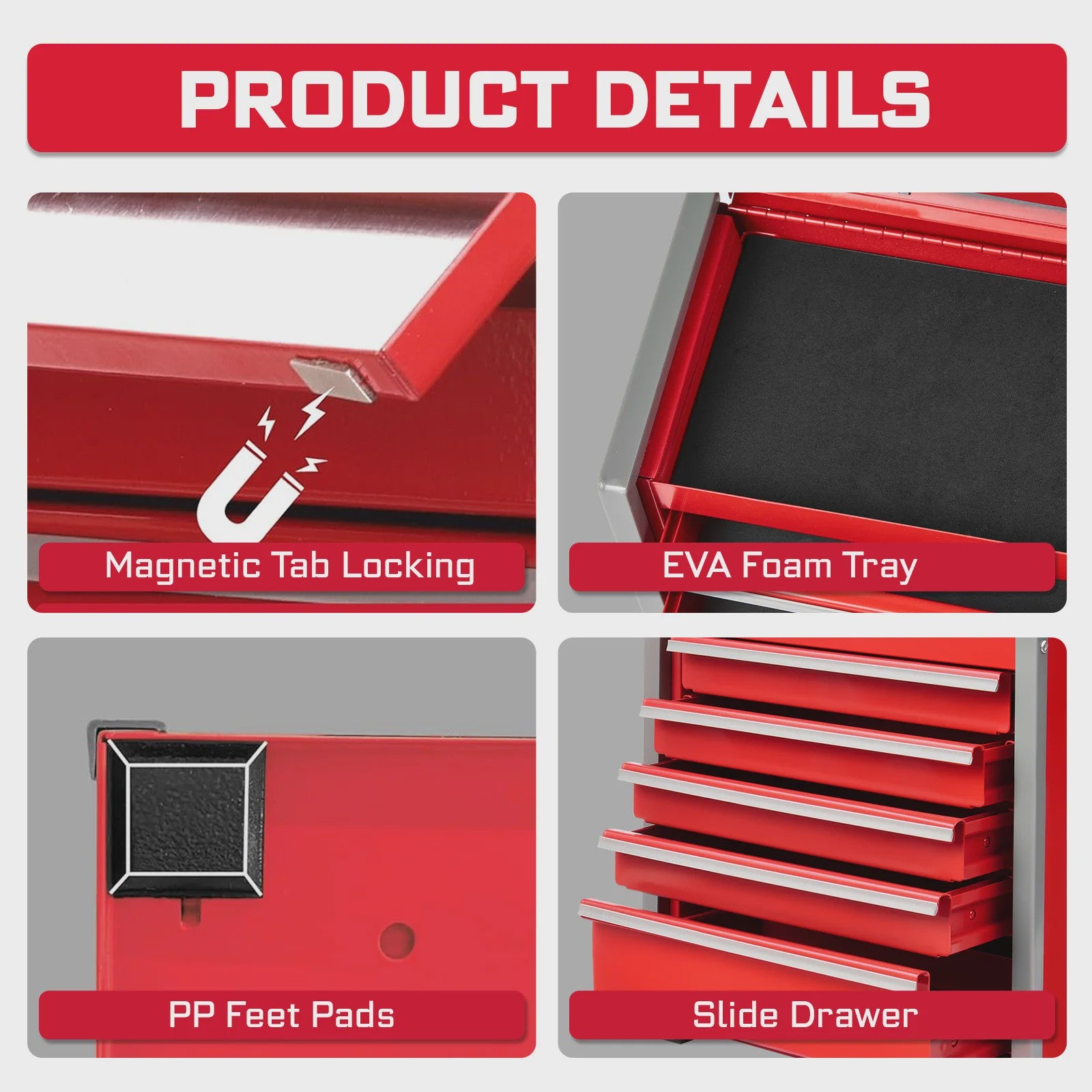 Geinxurn Mini Gereedschapskist - Compacte 3/5 Lades, Stapelbaar Staal, Rood