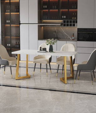 Eetkamertafel 117x68cm Rechthoekig met Goudkleurig Metalen Frame - Marmerlook