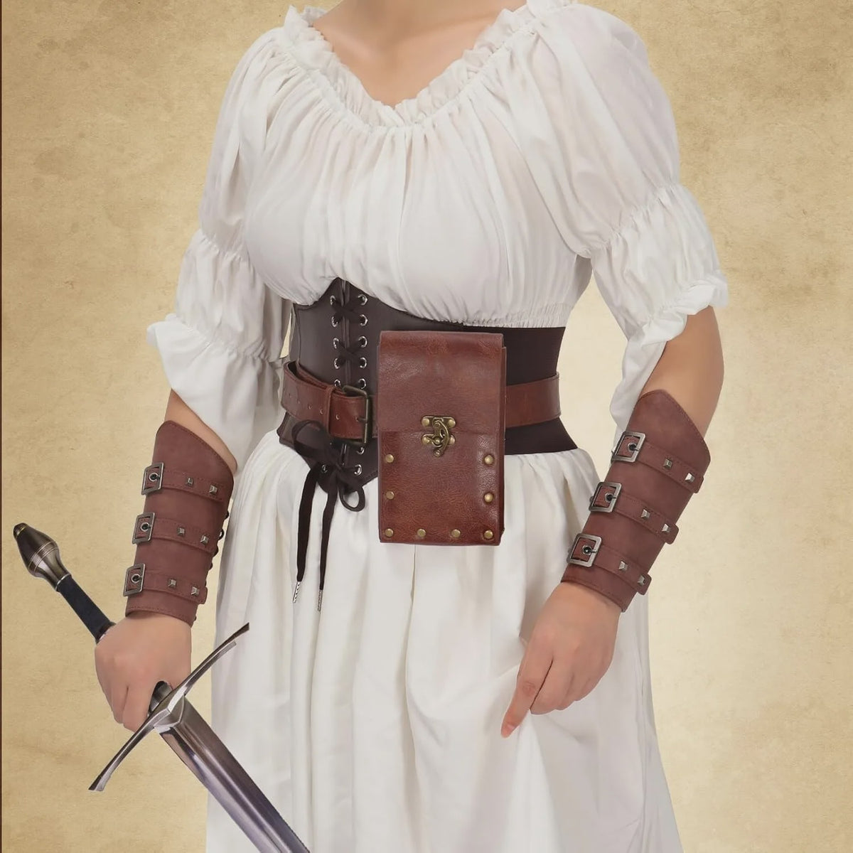 Middeleeuwse Renaissance Kostuum Set: Corset, Riem, Portemonnee & Accessoires