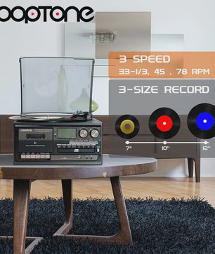 LoopTone Vintage 3-in-1 Platenspeler met Bluetooth, CD, Cassette, Radio & USB Opname