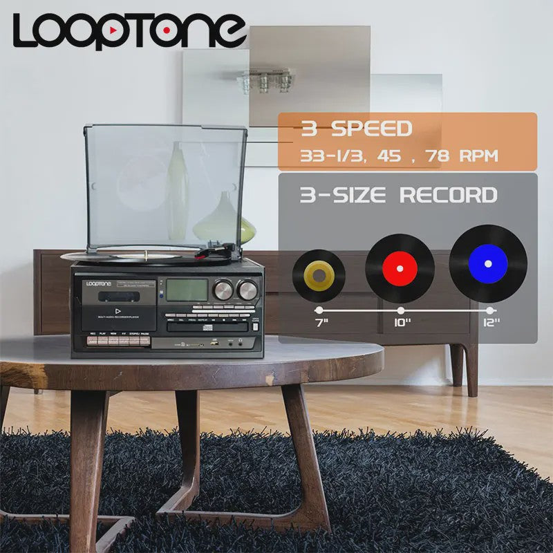 LoopTone Vintage 3-in-1 Platenspeler met Bluetooth, CD, Cassette, Radio & USB Opname