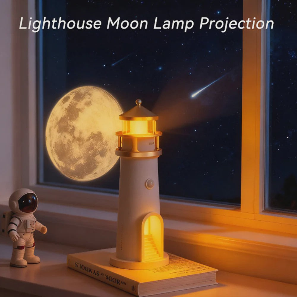 Unieke Maan Projectie Vuurtoren Lamp met Muziek & Bewegingssensor