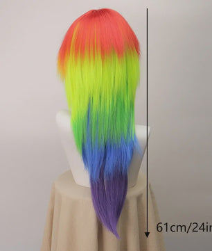 Regenboog Ombre Pruik Lang Recht Synthetisch met Pony - Unisex Cosplay & Feest