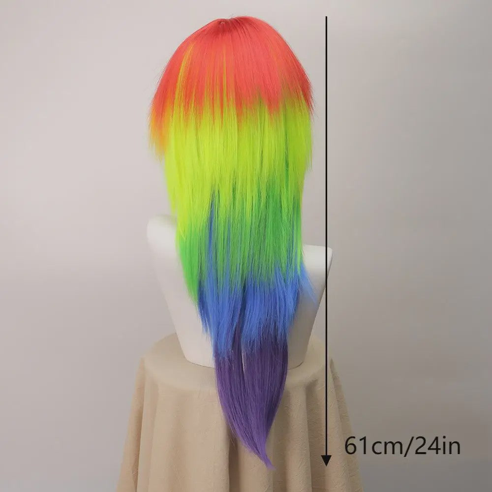 Regenboog Ombre Pruik Lang Recht Synthetisch met Pony - Unisex Cosplay & Feest