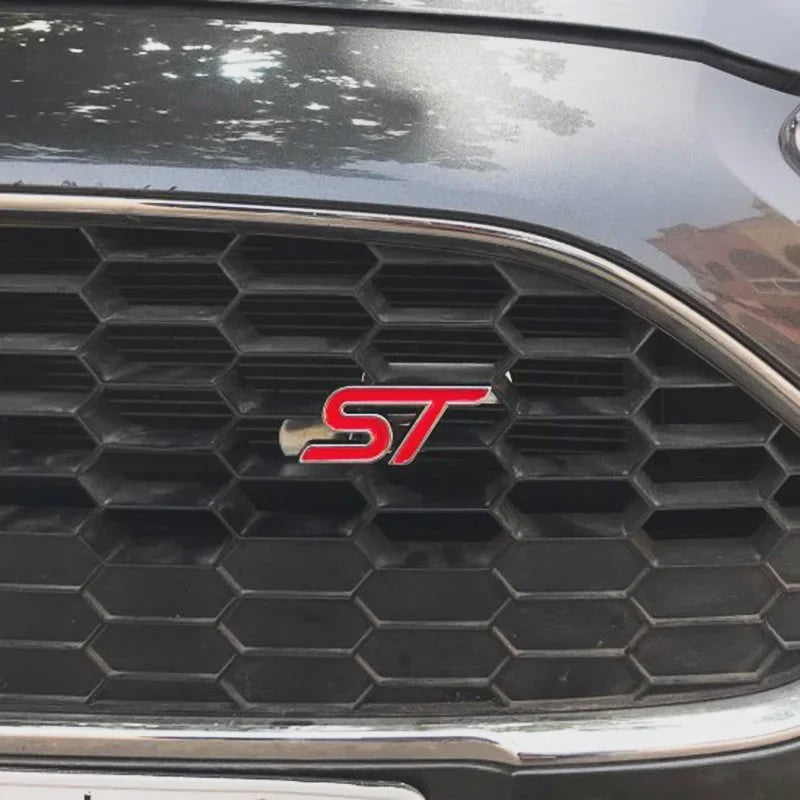 ST Grille Badge Embleem Sticker - Rood/Blauw Chroom - Voor Ford Fiesta, Focus, Mondeo