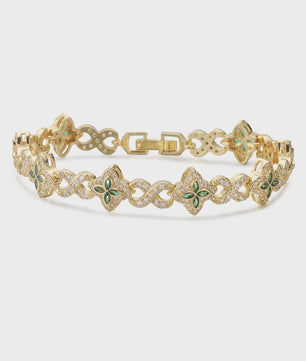 Luxe Gouden Armband met Klaver Hanger en Sprankelende Zirkonia - Dames Sieraden