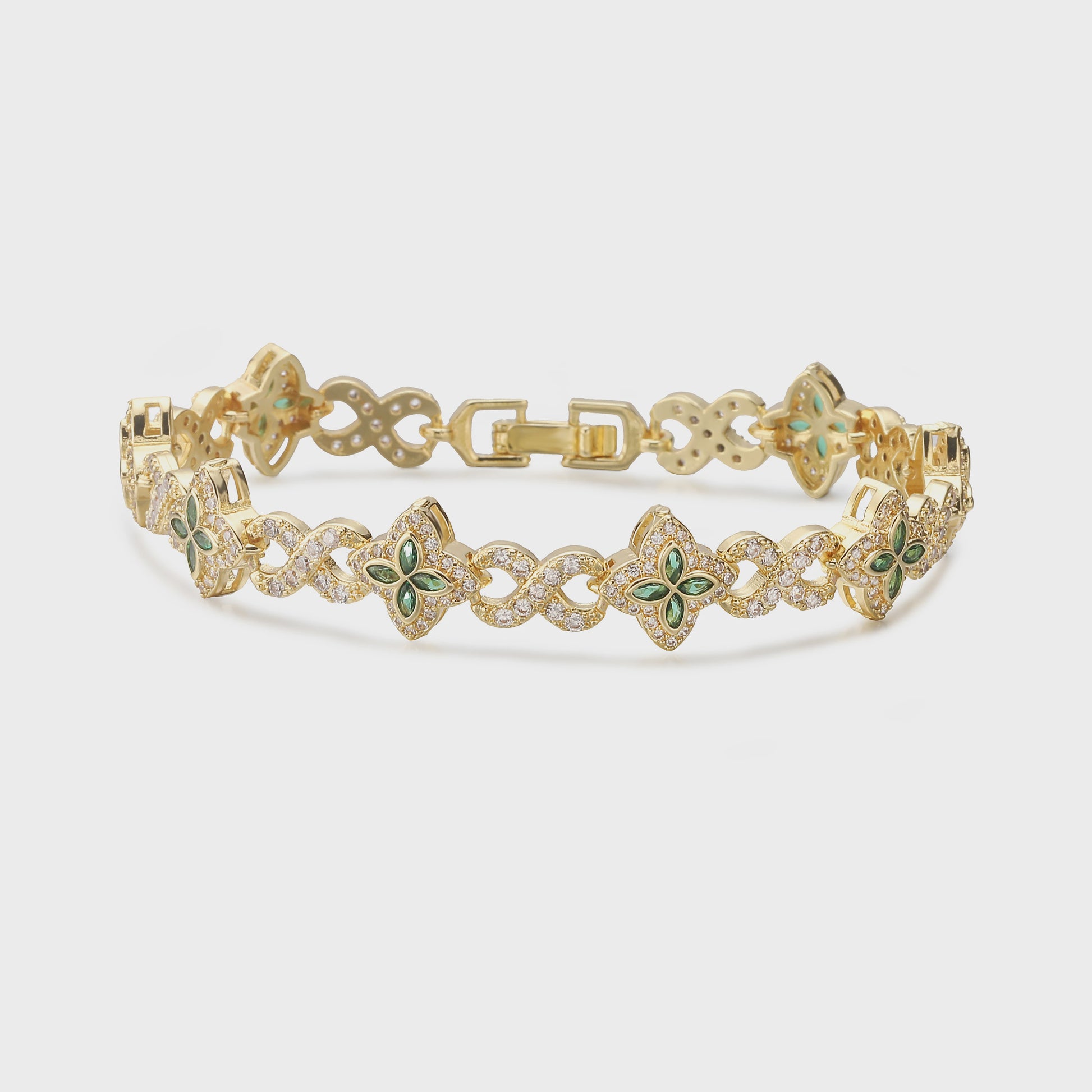 Luxe Gouden Armband met Klaver Hanger en Sprankelende Zirkonia - Dames Sieraden