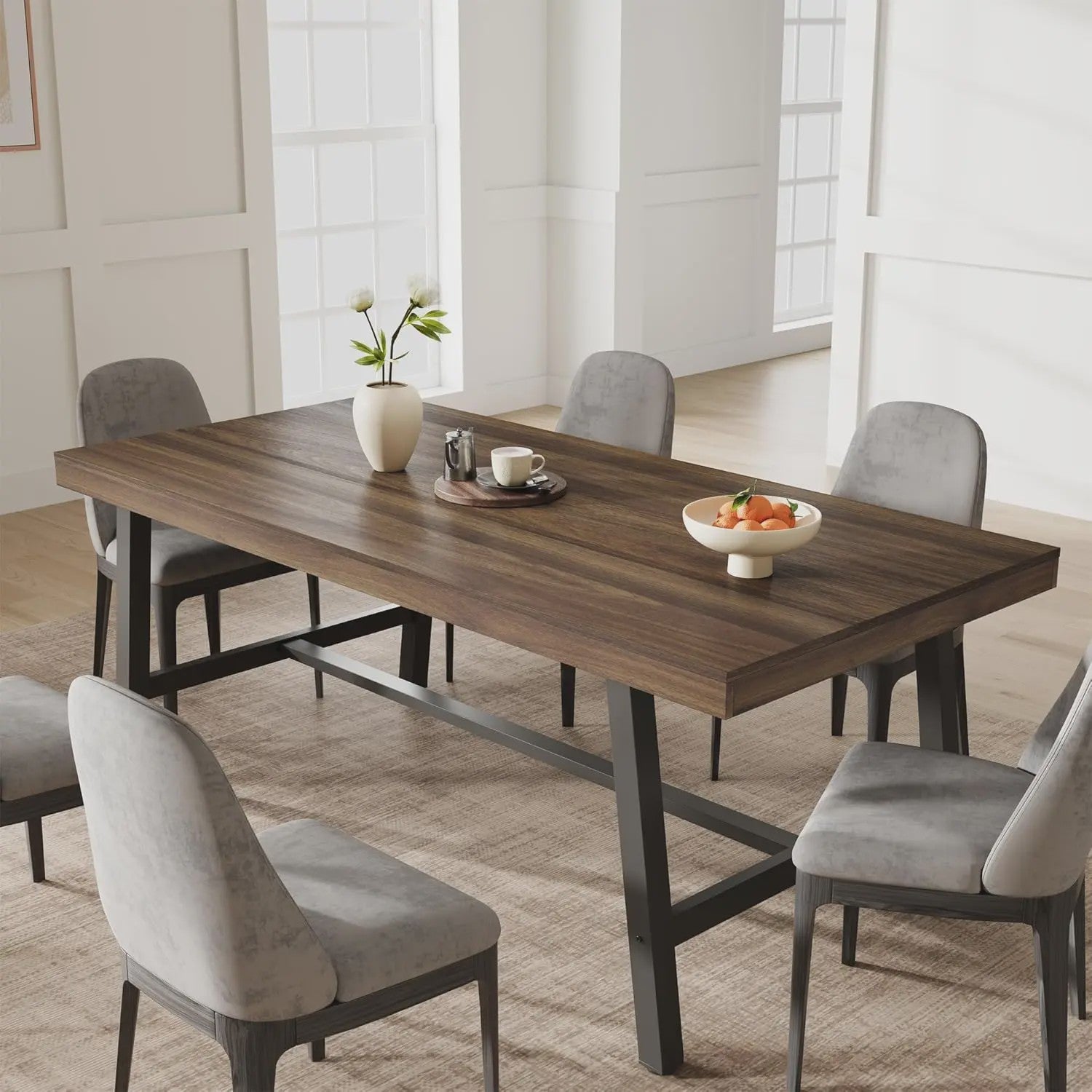 Industriële Eettafel 71" voor 6-8 Personen - Ruim Rechthoekig Keukentafel met Stalen Frame