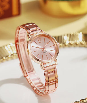 Luxe Dameshorloge Set met Minimalistische Wijzerplaat en Goudkleurige Armband - Stijlvol Quartz Polshorloge