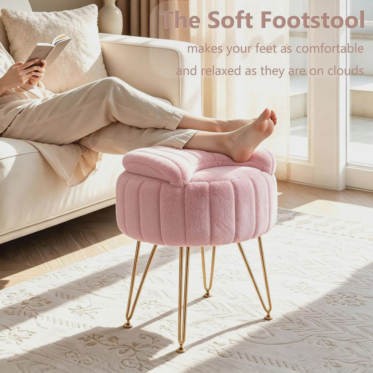 Luxe Fauteuil met Opbergruimte en Pluche Bekleding - Kaptafel Stoel