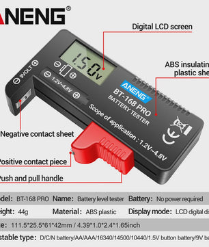 ANENG BT-168 PRO Digitale Batterij Tester - Universeel & Compact