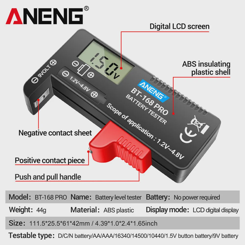 ANENG BT-168 PRO Digitale Batterij Tester - Universeel & Compact