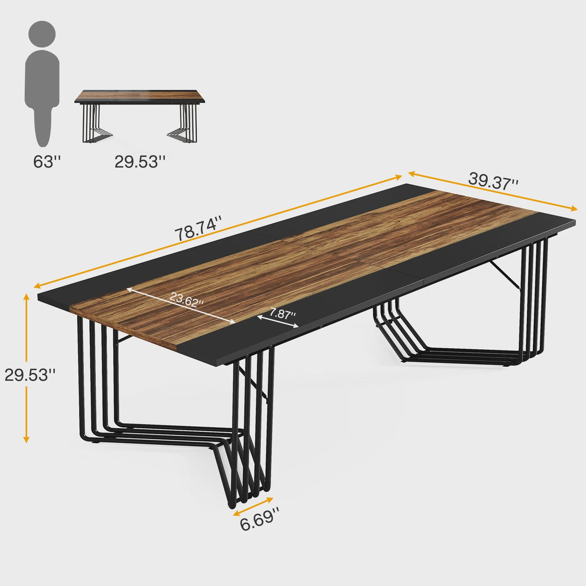 Grote Vergadertafel / Bureau 200cm met Stijlvol Geometrisch Metalen Frame - Ideaal voor Kantoor of Thuis