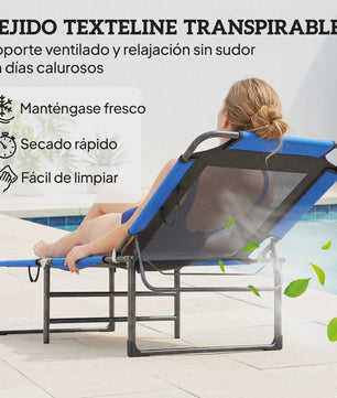 Opvouwbare Lounger Zonnebank Blauw - Verstelbaar Ligbed voor Tuin, Terras & Strand