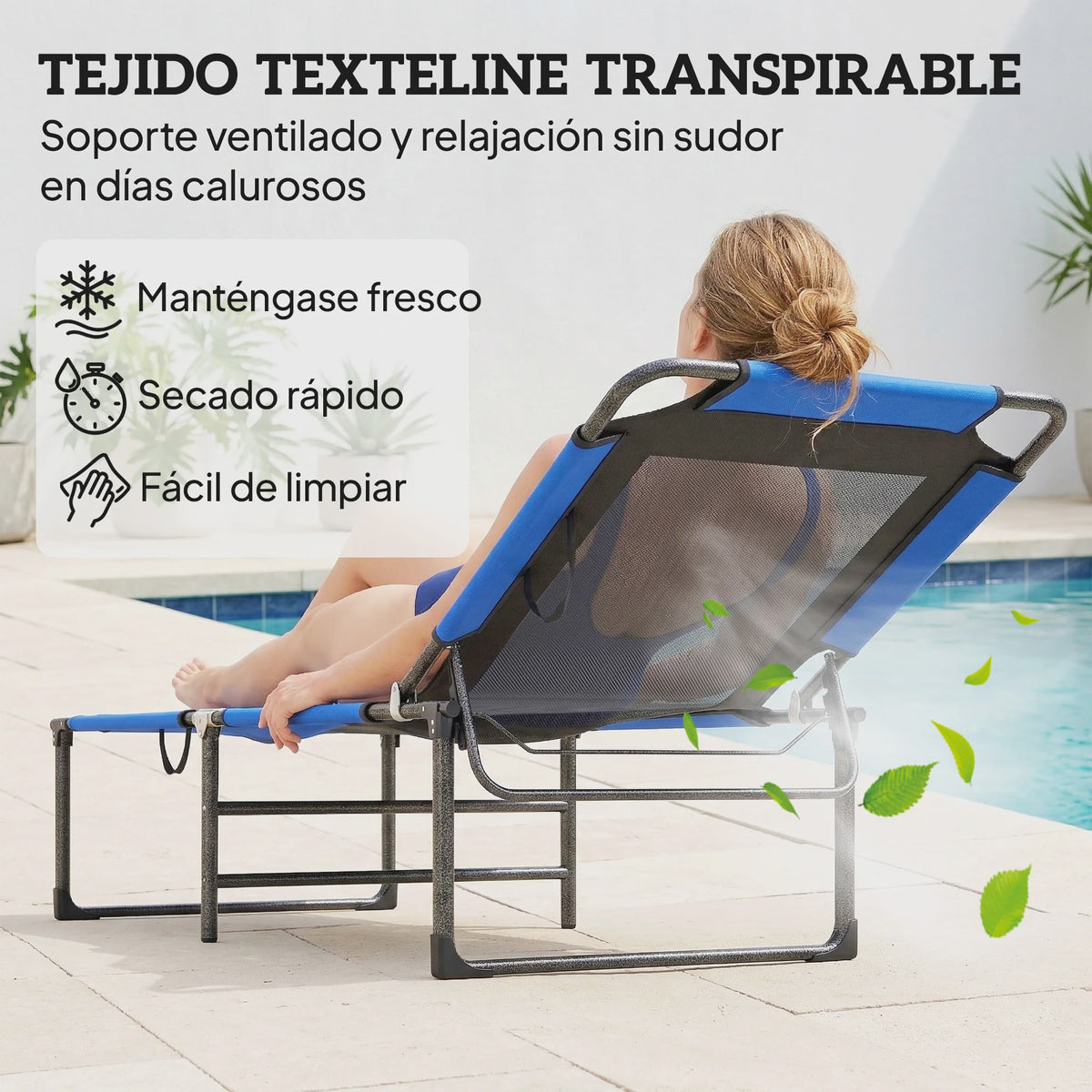 Opvouwbare Lounger Zonnebank Blauw - Verstelbaar Ligbed voor Tuin, Terras & Strand