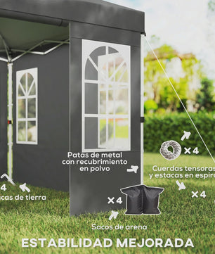 Outsunny Pop-Up Partytent 3x3m met Verstelbare Hoogte en Afneembare Zijwanden