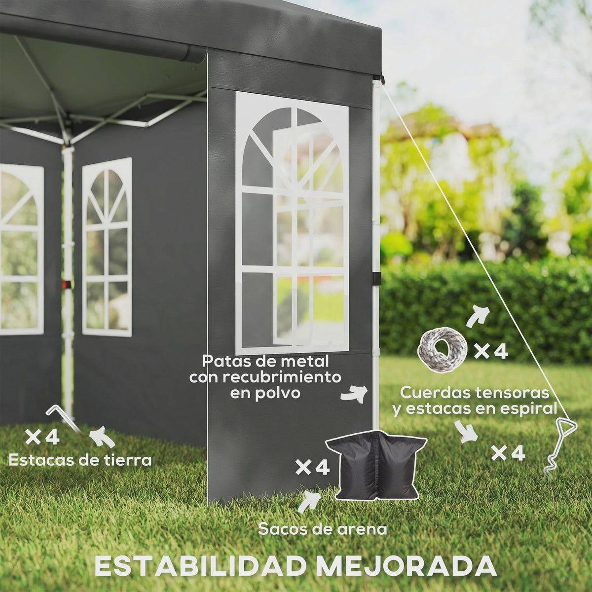 Outsunny Pop-Up Partytent 3x3m met Verstelbare Hoogte en Afneembare Zijwanden