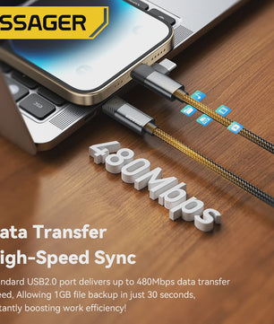 Essager 2-in-1 Hoek Kabel: PD 65W Snelladen & Data | USB-C & Lightning