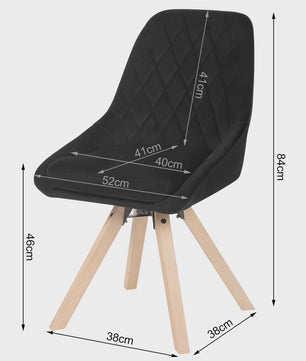 Set van 2 fluwelen eetkamerstoelen, draaibaar en ergonomisch met houten poten