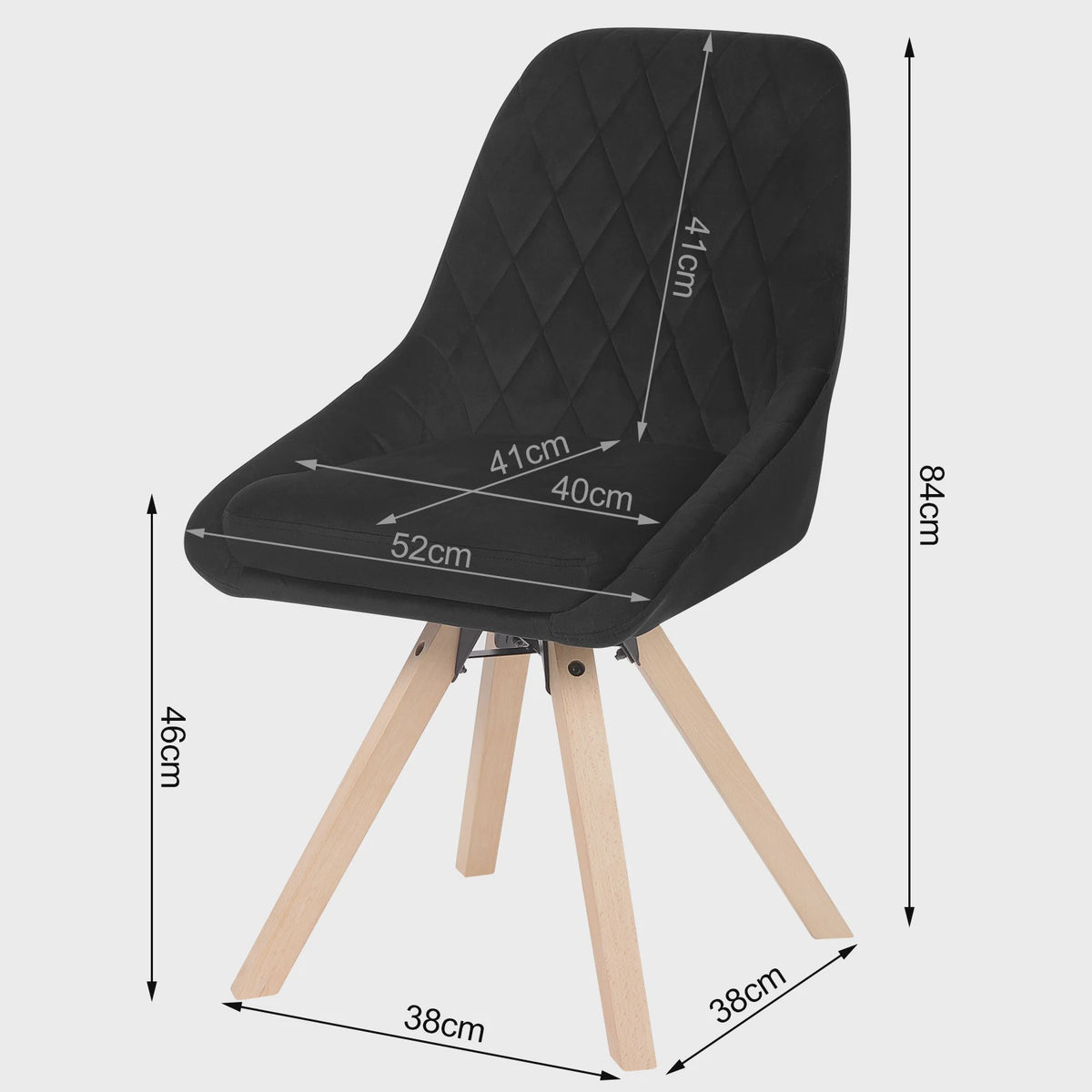 Set van 2 fluwelen eetkamerstoelen, draaibaar en ergonomisch met houten poten