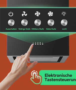 Zwarte Eiland Afzuigkap 800m³/u, Energie A+, 5-laags Filter, LED, Zonder Afvoer, Drukknop Bediening