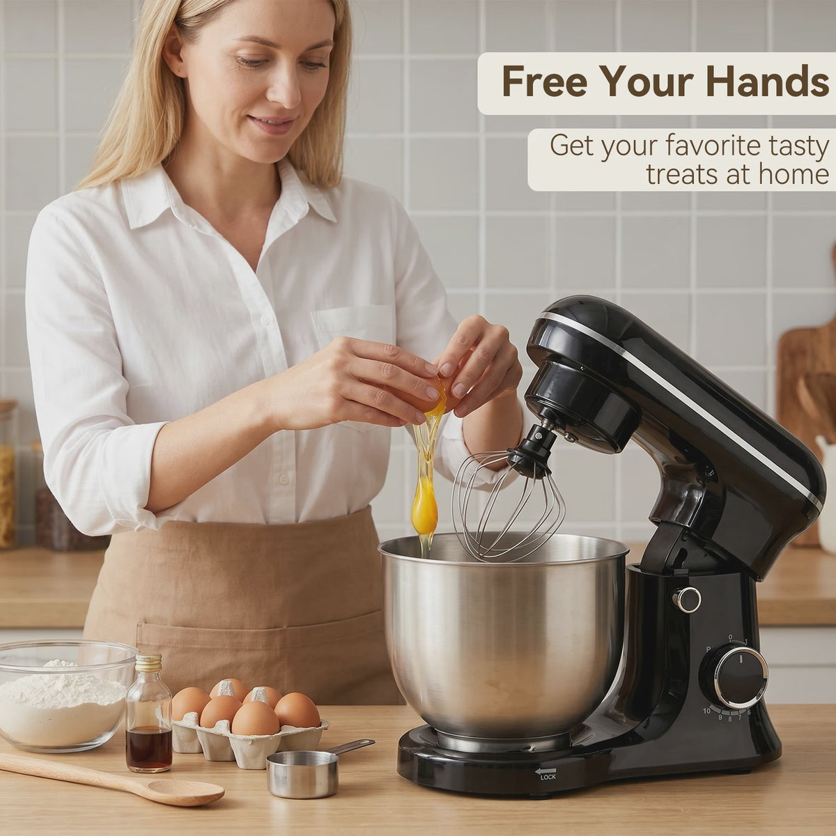 Krachtige 5.2L Keukenmachine 3-in-1: Mixen, Kneden & Kloppen voor Brood, Cake & Meer