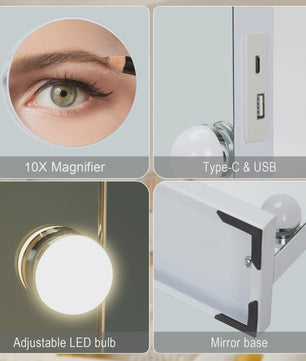 Hollywood Make-up Spiegel met 14/17 LED Lampjes - 3 Kleuren, Dimbaar, USB & Touch Control