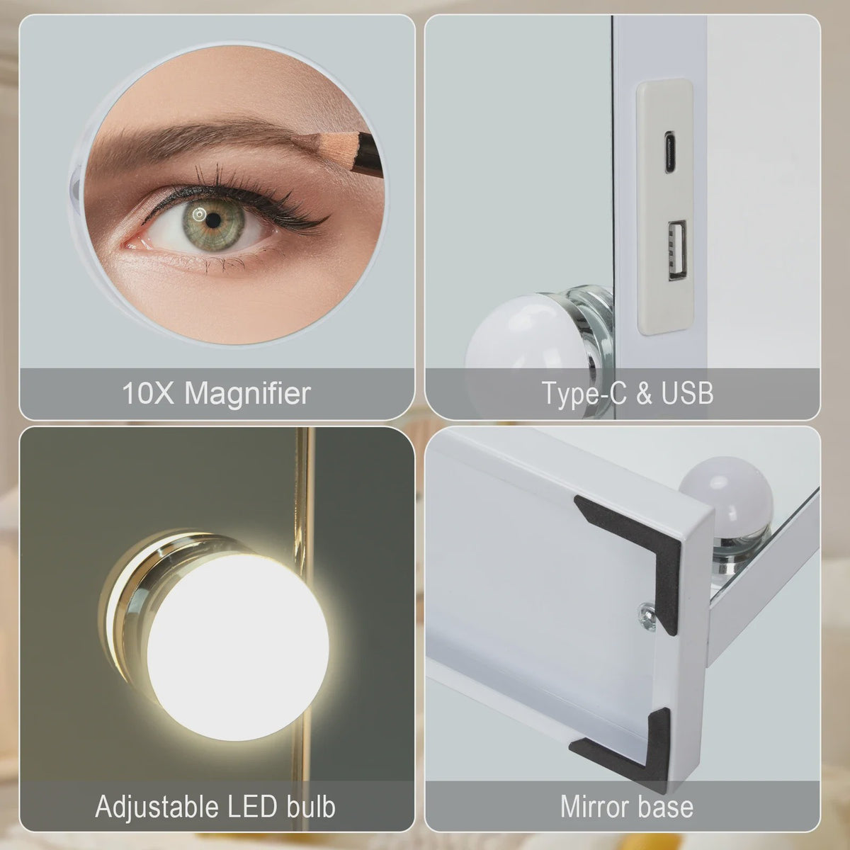 Hollywood Make-up Spiegel met 14/17 LED Lampjes - 3 Kleuren, Dimbaar, USB & Touch Control