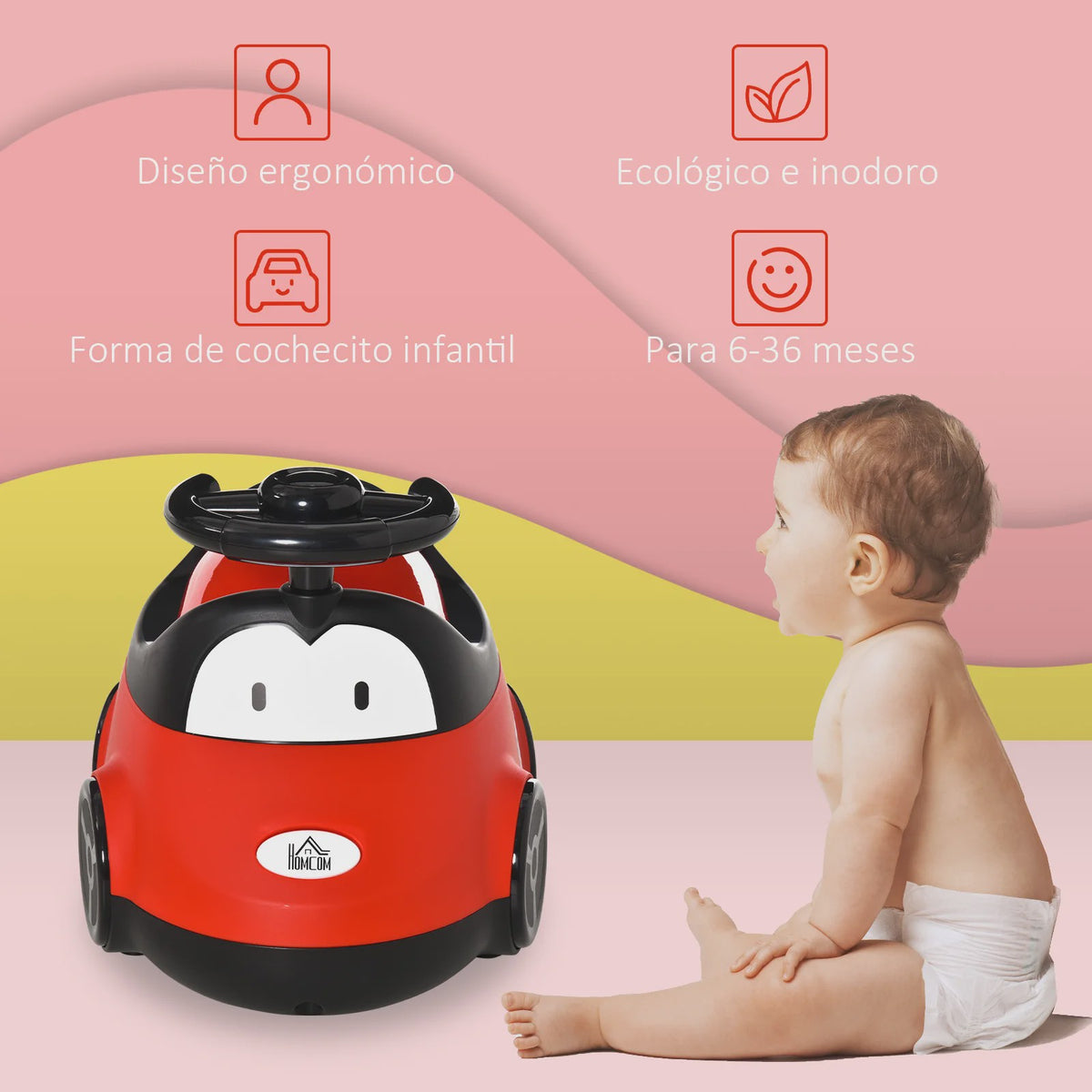 Homcom Kinder Potty Trainingsstoel met Stuur en Deksel - Rood