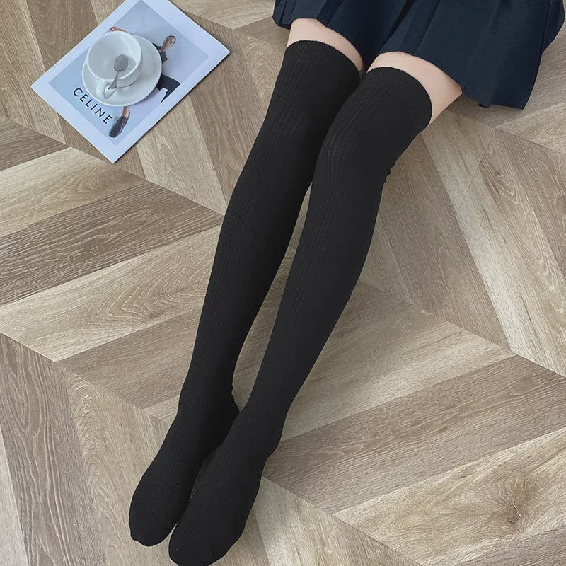 Dames Hoge Sokken Wol Blend - Ribgebreid, Warm & Zacht voor de Winter