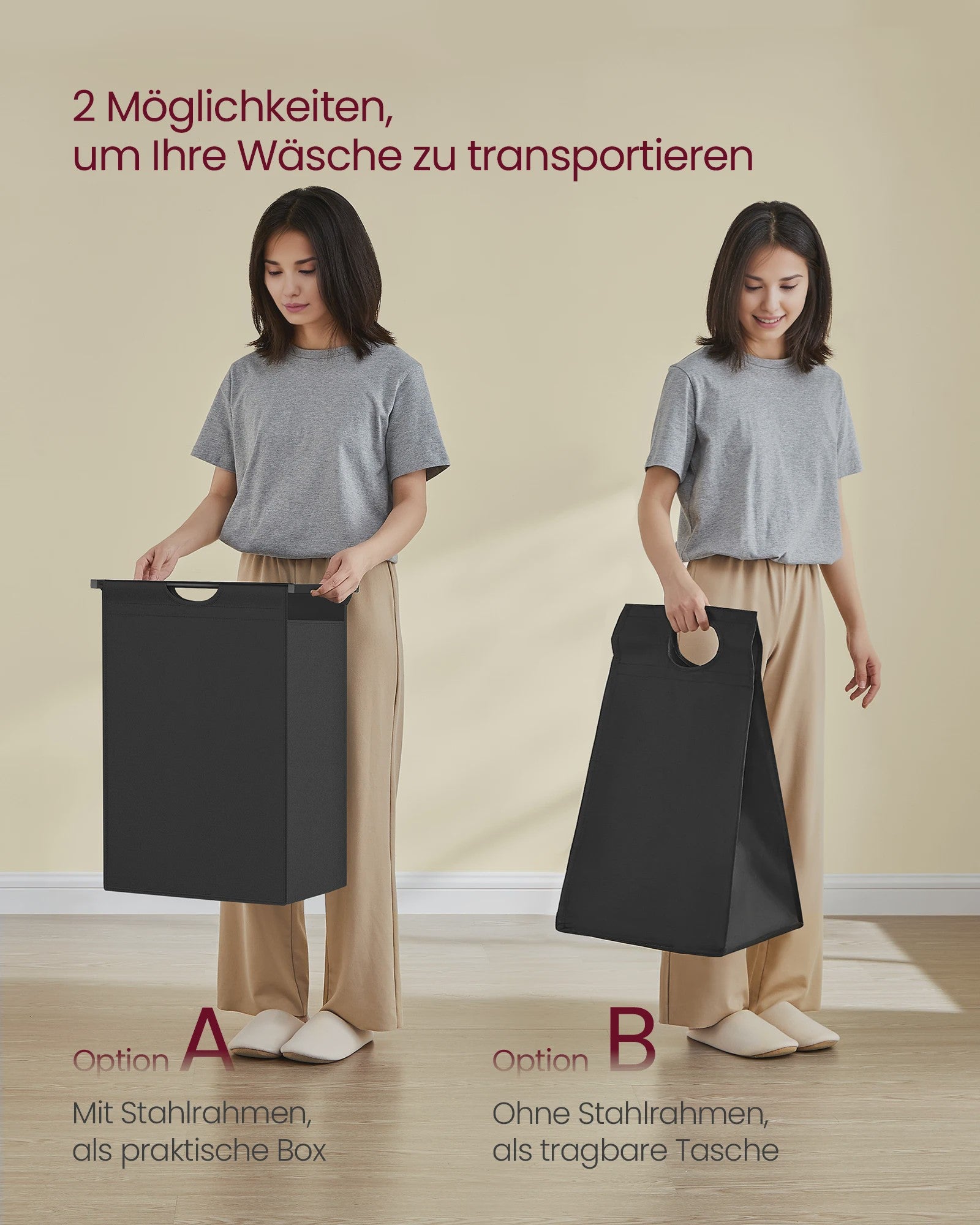 VASAGLE Wasmand met 2 Planken, Uitschuifbaar & Verwijderbare Zak (65L) - Ideaal voor Badkamer & Wasruimte