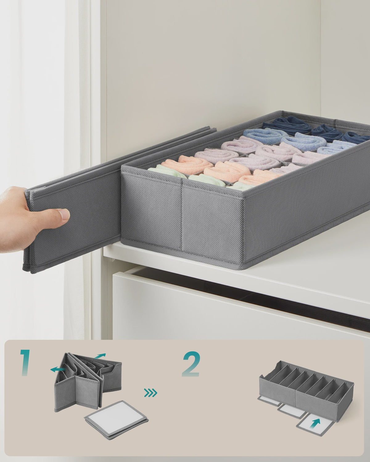 Songmics 4-delige Opvouwbare Lade-Organizers Set - Ideaal voor Kleding en Accessoires
