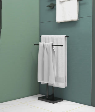 HOMCOM Handdoekhouder met 2 Niveaus - Zwart Metalen Staande Handdoekrek 50x18.5x85 cm
