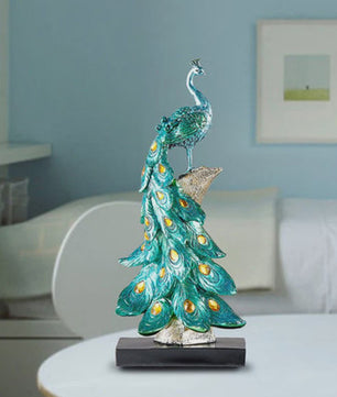 Luxe Pauw Beeldje van Hars - Decoratief Ornament voor Huis en Kantoor