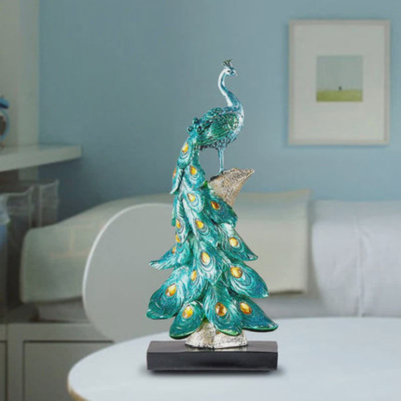 Luxe Pauw Beeldje van Hars - Decoratief Ornament voor Huis en Kantoor