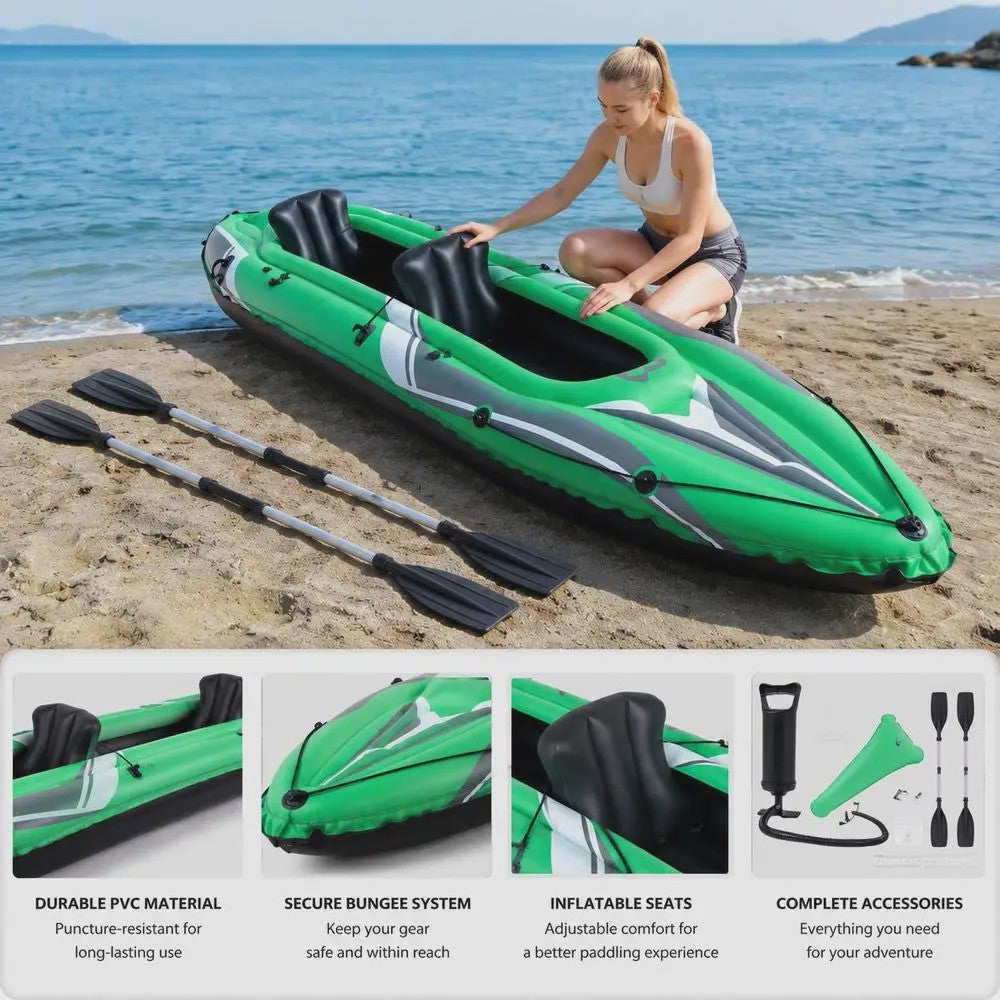 Opblaasbare Kajak voor 2 Personen - 11.5ft Groen - Inclusief Paddles & Pomp