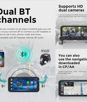 6.25" Motorfiets Navigatie & DVR met Draadloze CarPlay/Android Auto - Waterdicht IP67