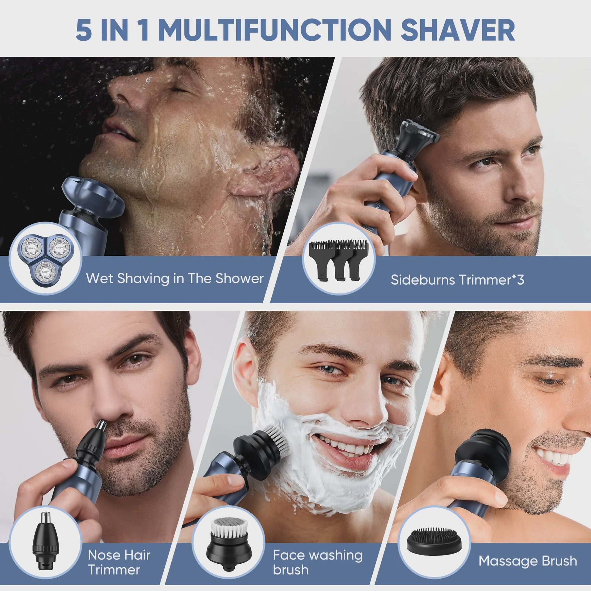 Elektrisch Scheerapparaat voor Mannen: 5-in-1 Multifunctioneel, Waterdicht & Oplaadbaar