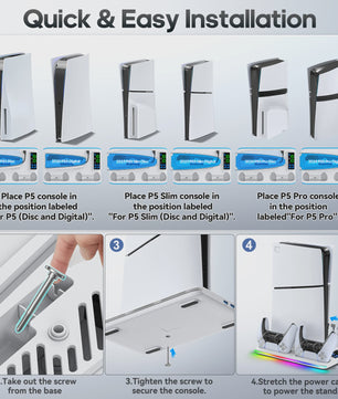 PS5 Verticale Stand met Koeler, Controller Oplader & RGB Verlichting