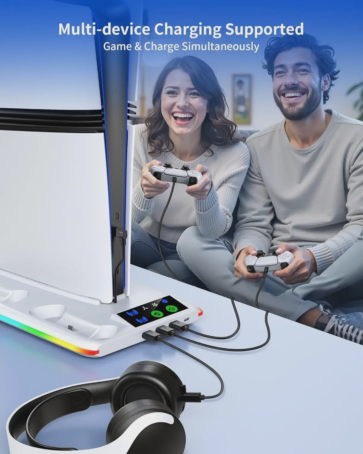 PS5 Accessoire Station: Koeler, Lader & RGB Verlichting voor PS5, PS5 Slim & PS5 Pro