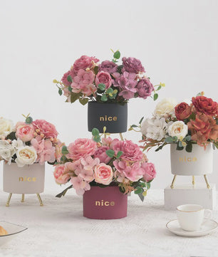 Retro Zijden Bloemenboeket: Vintage Rozen, Hortensia & Pioen voor Bruid & Decoratie